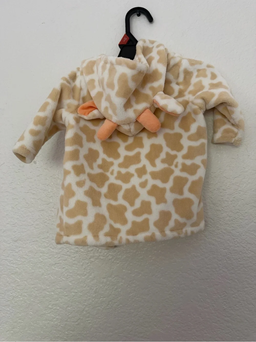Baby Starters Giraffe Hooded Plush Bathrobe Tan White 0-9M 3D Ears Horns Belted